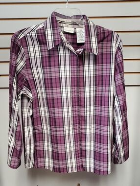 White Stag Purple & White Plaid Button-Down Shirt